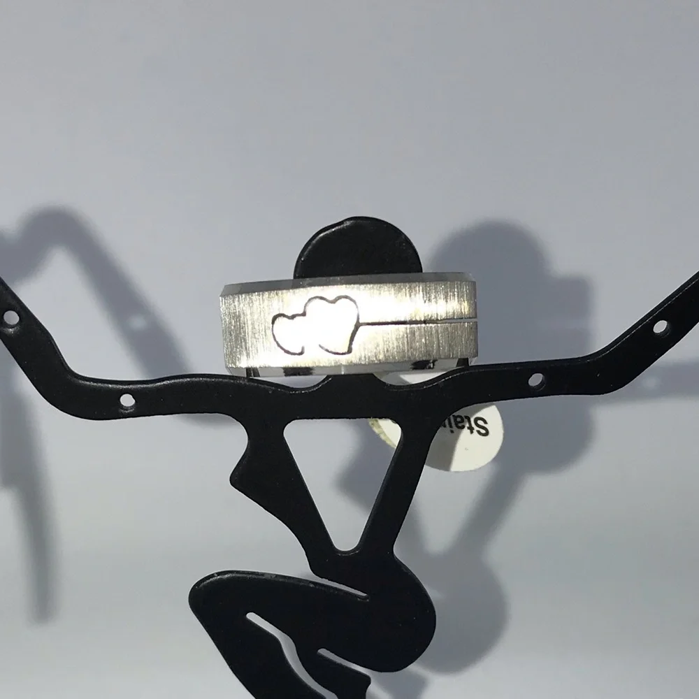 Double Abstract Heart Brushed Stainless Steel Rare Vintage Ring